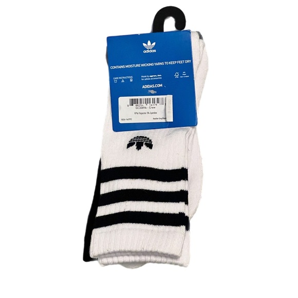 Adidas Originals Men's 3 Pack Crew Socks Size 6-12 Black/White/Heather Grey - Picture 3 of 3